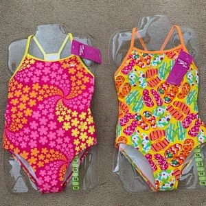 Girls One Piece Swimsuit Speedo Pink Yellow Summer